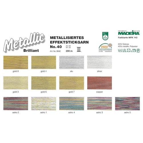 Madeira 9842-011 Metallic Nylon/Polyester Embroidery Thread, 40wt/220 yd, Textured Aluminum - color: Textured Aluminum