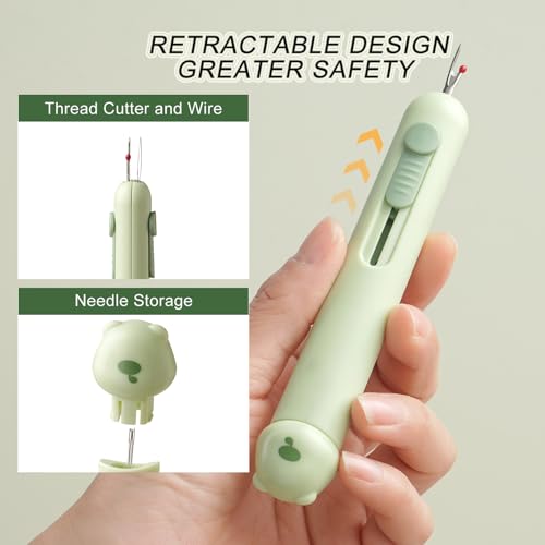 Needle Threader and Seam Ripper with Needle Storage for Sewing, Quilting, Embroidery, 3-in-1 Sewing Tool, Auto Wire Threader, Stitch Remover (Beige) - color: Beige