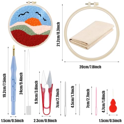 Woohome Punch Needle Kit Included Plastic Hoops, Punch Needle Cloth, Color Yarn and Punch Needle Tools for Adults, Beginners (Sunset and Flower Fields) - color: Color 26