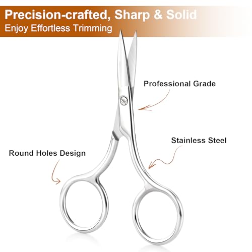 2-Pack Small Scissors, Professional Eyebrow & Facial Hair Scissors - Stainless Steel Precision Grooming Kit for Women & Men | 3.5” Straight Tip for Eyebrows, Beard, Nose, Mustache & Ear Hair Scissors - color: 2 Sharp-pointed