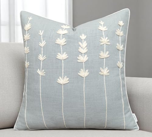 VAGMINE Embroidered Wildflower 18x18 Throw Pillow Cover, Robins Egg - color: Robins Egg-daisy, size: 18" x 18" (Pack of 1)