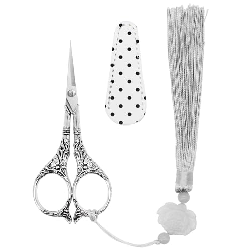 BIHRTC 4.5Inch Needlepoint Scissors Sharp Embroidery Scissor with Cover Tassel Stainless Steel Precision Shears Crochet Cross Shears for Beading Sewing Machine DIY Artwork Knitting - size: 4.5inch, style: Style 1381