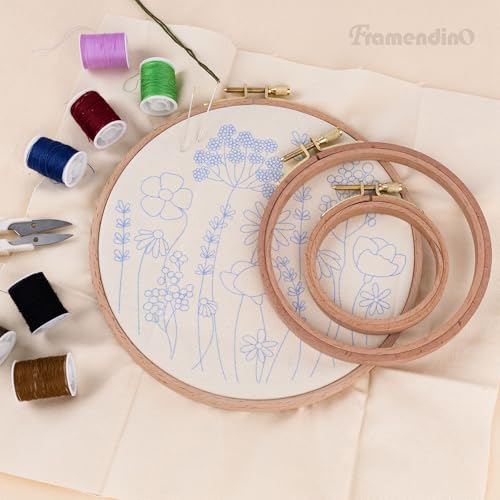 Framendino, 5 Pack Sizes Beech Wood Embroidery Hoops Wooden Circle Cross Stitch Hoop Ring for Needlework
