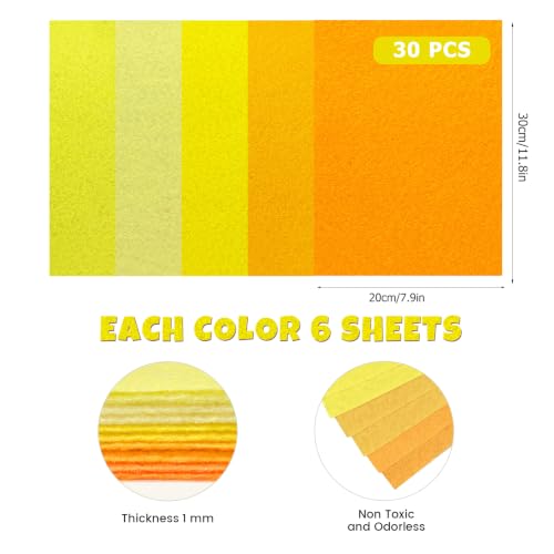 30Pcs Stiff Felt Sheets, 1mm Thick Felt Fabric Squares for Sewing & DIY - color: Yellow Series