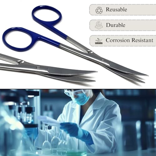 Premium Iris Scissors Micro Dissecting Scissors Curved 4.5" with Fine Sharp Blades Made of Stainless Steel Medical Surgical Tools (Blue Handle) - color: Blue Handle