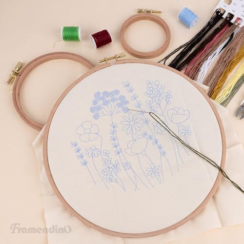Framendino, 5 Pack Sizes Beech Wood Embroidery Hoops Wooden Circle Cross Stitch Hoop Ring for Needlework