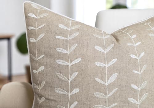 VAGMINE Embroidered Vine Leaf 18x18 Throw Pillow Cover, Natural - color: Natural-lollipop, size: 18" x 18" (Pack of 1)