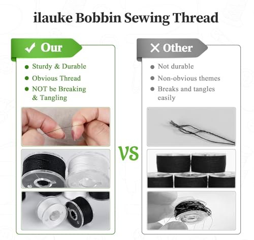 ilauke 18White+18Black Bobbin Thread, Size A Prewound Sewing Bobbins - color: Black and White