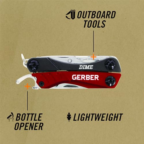 Gerber Dime 12-in-1 Mini Multitool Pliers, Pocket Knife, Bottle Opener, Red - color: Red