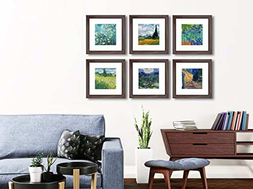 8x8 Walnut Picture Frame Set of 6 with Real Glass for Pictures 5x5 with Mat or 8x8 Without Mat, Wall or Tabletop Gallery Photo Frames - color: Walnut, size: 8x8(set of 6)