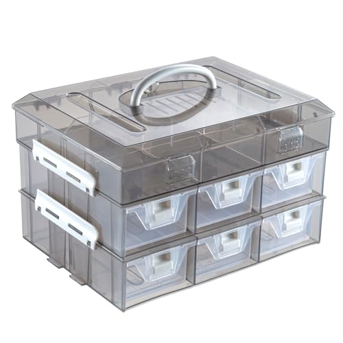 MyGift Smoke Gray Craft Storage Organizer Case, 24 Compartments & 6 Drawers - color: Grey