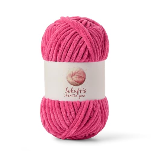 Chenille Blanket Yarn for Crocheting Size 5 Bulky Yarn Rose - color: Rose