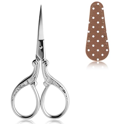 3.6 Inch Embroidery & Sewing Scissors - Small Craft Scissors with PU Leather Cover, Perfect for Cross Stitch, Crochet & Knitting Accessories, DIY Handmade Art Tool - size: 3.6 Inch, style: Style AA1711
