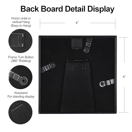 BKABOT 4x4 Black Metal Photo frames 3 Pack HD Glass Mat 3x3 Wall Table - color: Black, size: 4x4