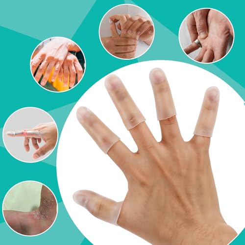 Gel Finger Cots, 20 Pcs Silicone Finger Protectors Rubber Fingers Tips Protector Covers Fingers Gloves Guard Breathable Fingertip Protector for Cracking Calluses Blisters Protect