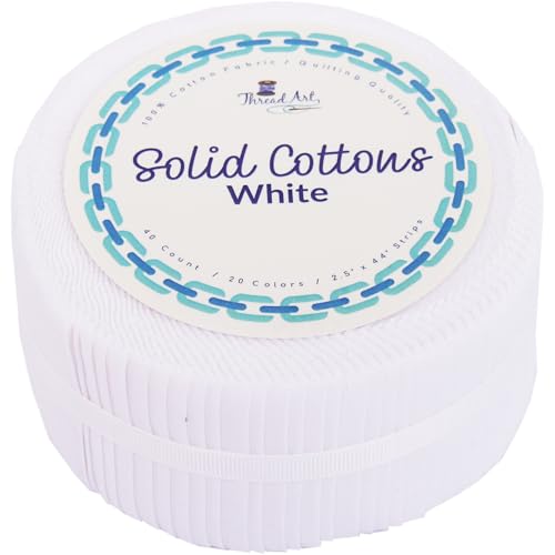 Threadart White Jelly Roll - 40 Precut 2.5" Cotton Strips - color: White
