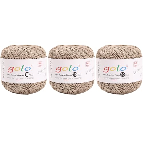 golo 3 Balls Crochet Thread Size 10 Crochet Yarn for Hand Knitting 278 - color: 000-278 Coffee