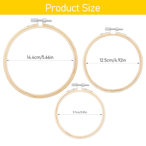 Bamboo Embroidery Hoop Set 3-Pack, Non-Slip 4/5/6 Inch for Cross Stitch