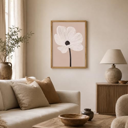 Boho Floral Wall Art Beige Flower Framed Picture for Bathroom Decor 8X10in - color: Beige Flower, size: 10"L x 8"W