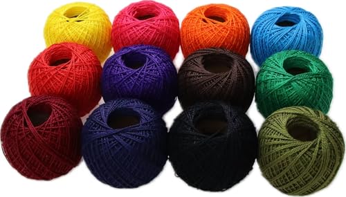 KCS Mercerized Pearl Cotton Thread Size 8 Crochet Needlework Embroidery Threads Ball (12, 12balls15) - color: 12balls15