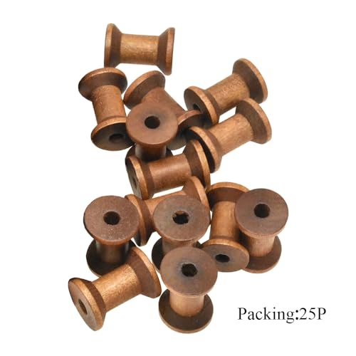 HAHIYO 1.2Inch/3cm 25PCs Light Brown Color Wood Spool - Natural Unfinished Wooden Thread Spools for Textile Wire Weaving Ribbon Crafts DIY Art Education Smooth Rotatable Bobbins - color: Light Brown, size: 1.2Inch-25P