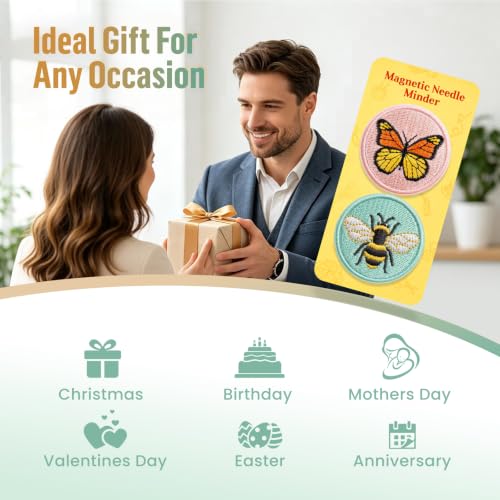 DELLAN 2-Pack Magnetic Needle Minder for Cross Stitch & Embroidery - color: Bee&Butterfly