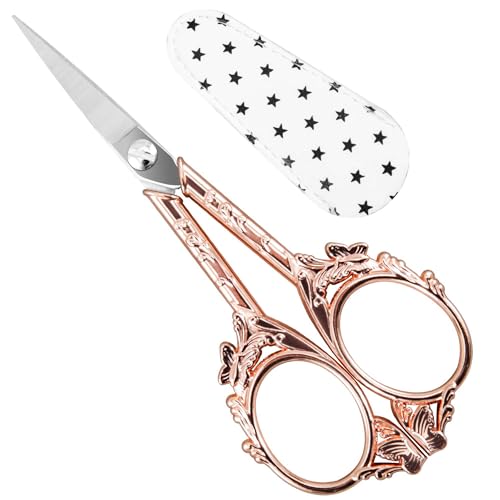 Crochet Scissors with Cover – Rose Gold Vintage Small Embroidery Scissors, Sharp Craft Scissors for Yarn Thread Sewing Needlework, Pretty Gift for Crocheter Quilter, 4.6 Inch - color: Rose Gold
