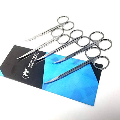 HTI BRAND Iris Micro Dissection Lab Sharp Scissors, Curved, 4.5" (11.43cm) Fine Point , Stainless Steel (Pack of 5) - style: Pack of 5