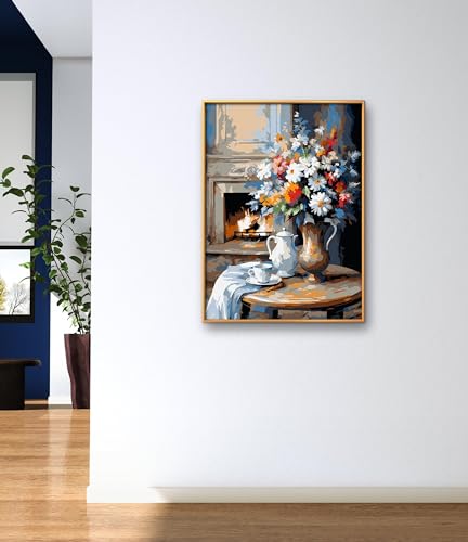 Leczany Cross Stitch Stamped Kit for Beginner - Fireplace and Flowers | DIY Embroidery Starter Patterns Craft Kit Needlepoint for Adults | 11CT, 3 Strands | 13x17.7 inches - color: 11CT Stamped kits,Fireplace and Flowers 13x17.7 inches
