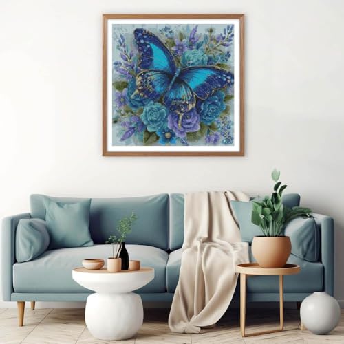 Butterfly and Flowers Cross Stitch Kits for Adults,11CT Stamped Cross Stitch Kits for Beginner,DIY Needlepoint Embroidery Patterns Kits Embroidery Patterns for Home Wall Decor 13.7x13.7 inches - color: T021