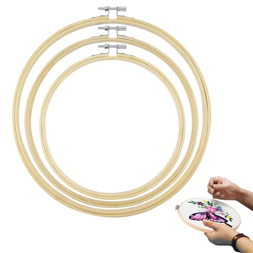 Embroidery Hoops Set, Cross Embroidery Hoop Round Bamboo Adjustable Frame Circle Ring Hoops for Embroidery, Size-6"/8"/10" Ornament and Art Craft Sewing, Christmas Decoration (Pea Yellow, 3 Pcs)