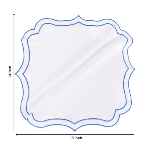 NATURALCRAFT Scalloped Cloth Napkins 18x18 in - White Edges Light Blue - color: White Napkin With- Light Blue Edges, size: 18" x 18" (Set of 4)