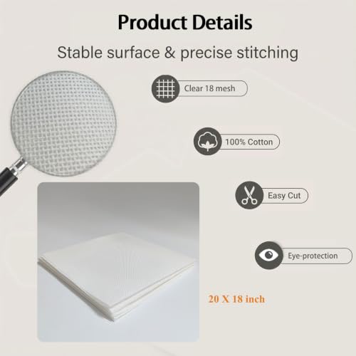18 Mesh Needlepoint Canvas 20"x18" 100% Cotton for Cross Stitch Embroidery