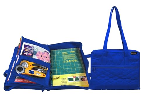 Yazzii Quilter’s Project Bag with 19 Pockets - Portable Storage Tote Bag Organizer -Storage Organizer for Quilting, Patchwork, Embroidery, Needlework, Papercraft - Royal Blue - color: Royal Blue