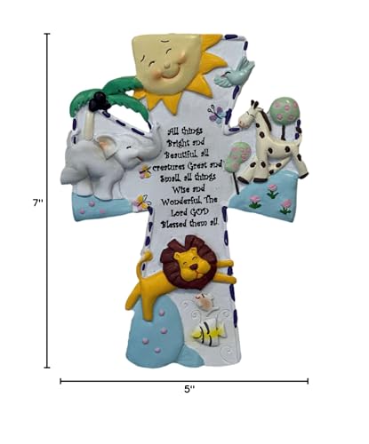 FOUR BEANS Noahs Ark Wall Cross, Perfect Baptism, Christening, Shower Gifts, 7 Inches