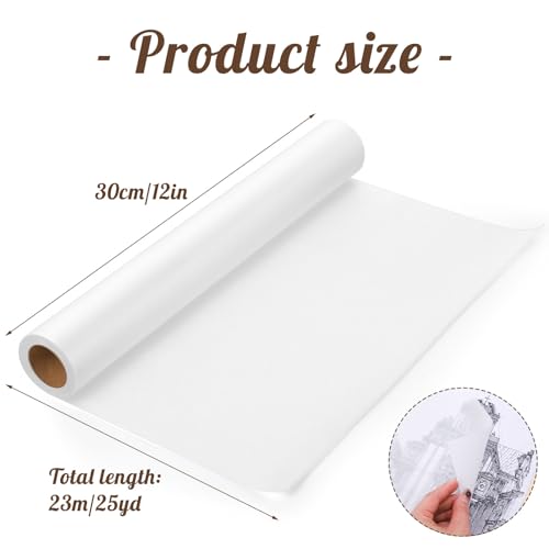 Tracing Paper Roll 12in x 25yd, White Trace Paper Pattern Paper Translucent Tracing Paper for Sewing, Drawing, Sketching, Gift Wrapping - size: 12in x 25yd