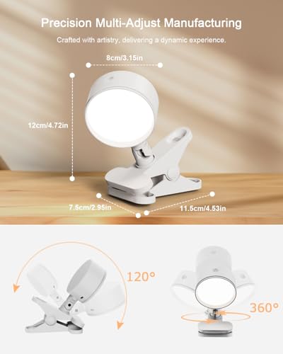Clip on Light 5000mAh Rechargeable Battery, Clamp Reading Light for Bed - color: White