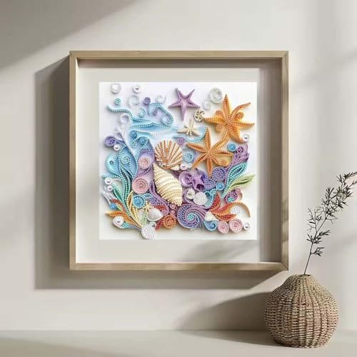 ZQEATRY Shell Starfish Diamond Art Kits for Adults,DIY Specail Shape Diamond Painting Kit for Adult Beginners, 5D Diamond Painting Crystal Rhinestones Art, Home Wall Decor 12 x 12inch - color: Shell