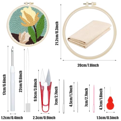 Woohome Punch Needle Kit Included Plastic Hoops, Punch Needle Cloth, Color Yarn and Punch Needle Tools for Adults, Beginners (Red, Pink and Yellow Flowers) - color: Color 17