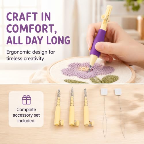 BAVLUD Punch Needle Embroidery Kit with 3 Different Sizes Punch Needle Pen and Comfort Grip Handle for DIY Craft Embroidery Cross Stitch and Rug Hooking Great Gift for Mothers and Handmade Lovers