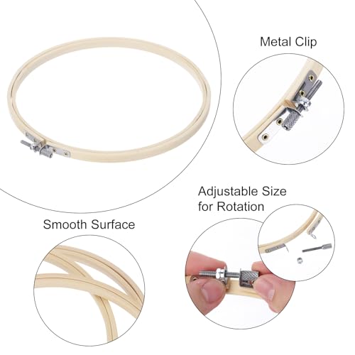 MECCANIXITY 6 Pieces 8 Inch Embroidery Hoops Adjustable Round Bamboo Circle Cross Stitch Hoop Ring for Art Craft Handy Sewing Needlework DIY Decoration - size: 8 Inch