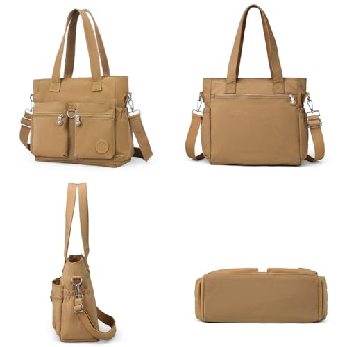 Tote Bag for Women Nylon Purse and Handbags Tote Purse Crossbody Bag Messenger Bag - color: Khaki