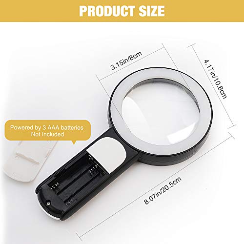 JMH Magnifying Glass with Light, Handheld Large Magnifying Glass 18LED Cold and Warm Light with 3 Modes, Illuminated Lighted Magnifier for Seniors Reading, Coins, Jewelry - color: Black