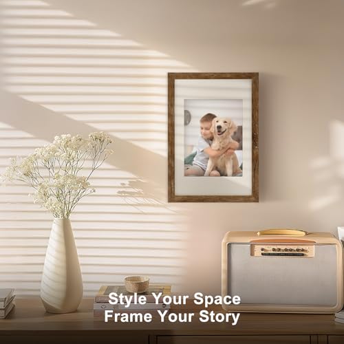 TOFOREVO 8x12 Picture Frames with 6x8 Mat Set of 2, Rustic Brown - color: Rustic Wood, size: 8x12