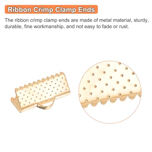 uxcell 280Pcs Ribbon Crimp Clamp Ends, 16mm Bookmark Pinch Crimp Ends, Cord Ends Fasteners Clasp Crimp Ends for DIY Bracelet Necklace Jewelry Making, Light Golden - color: Light Golden, size: 16mm