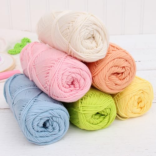 ThreadArt Cotton Crochet Yarn Set Size 2, 6 Pack 50g 165yd, Neutral Colors - color: NEUTRALS