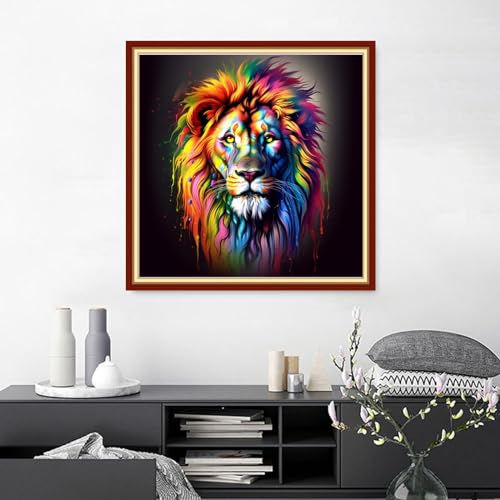 Findvoor Stamped Cross Stitch Kits for Beginners Full Range of Cross Stitching Embroidery Pattern for Adults, 11CT DIY Needlepoint Embroidery Starter Kits-Colorful Lion 17.7x17.7 inch - color: StampedKits 03