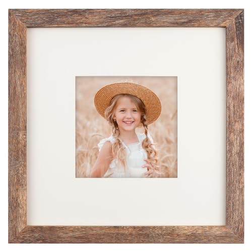 8x8 Picture Frame Wood Fits Square Photo 4x4 with Mat Vintage Brown - color: Brown, size: 8x8