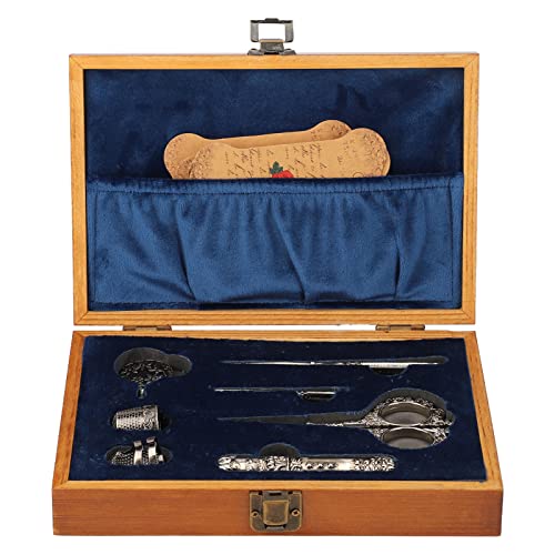 Vintage Embroidery Scissors Set, Stainless Steel with Wooden Case
