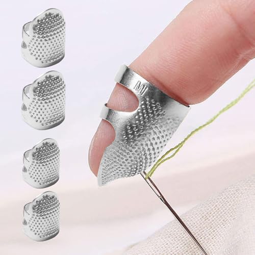 4 Pack Adjustable Metal Sewing Thimbles S+M – Finger Protector for Quilting Embroidery Needlework and DIY Craft Safety Use - color: 4 Silvery